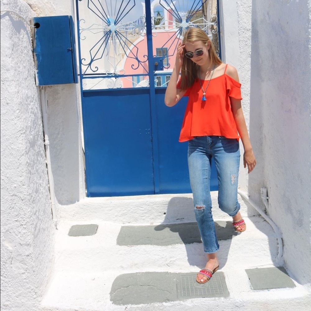 Orange Flutter Sleeve Top